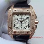 Swiss Replica Cartier Santos 100 Diamond Watch Rose Gold 7750 Automatic